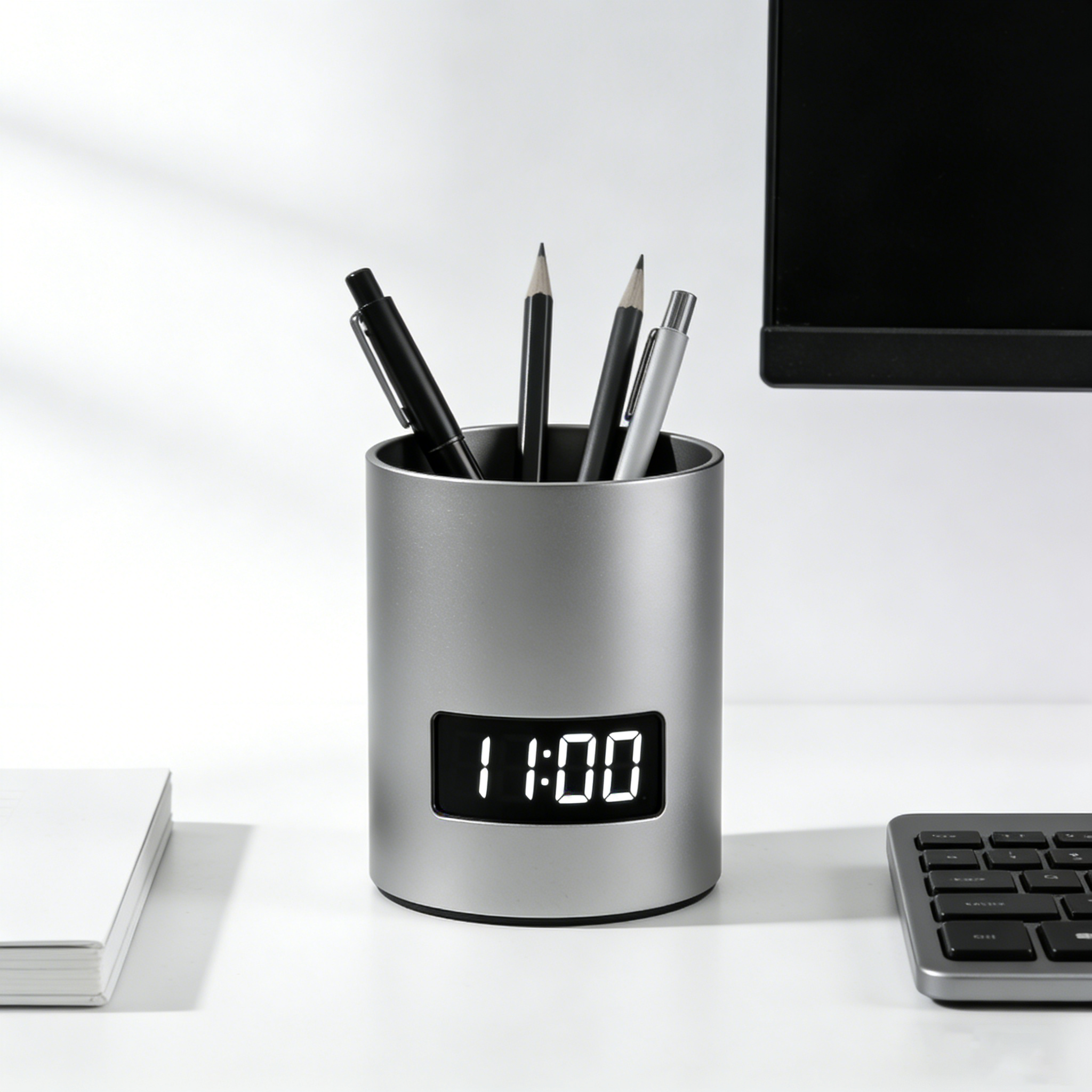 Title: More than a stylo Holder: Digital Clock Desk Organizer for Your Workspace